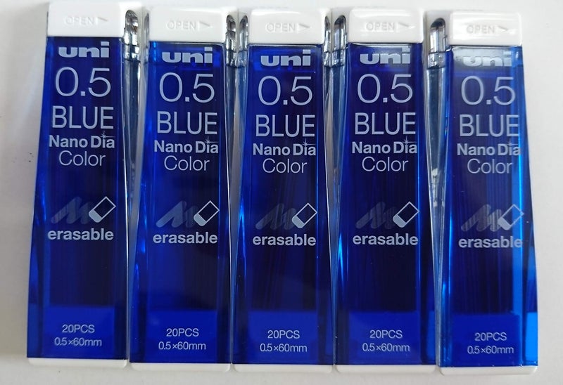 Uni NanoDia Color Mechanical Pencil Leads 0.5mm Blue, 5 Pack/total 100 Leads Value Set